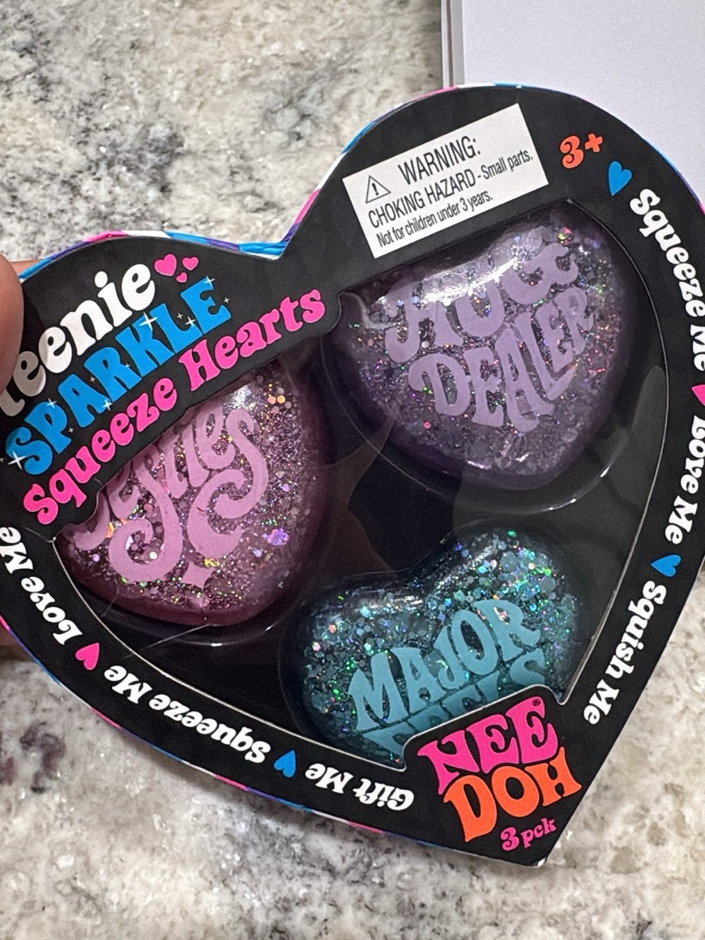 Needoh rare Teenie Sparkle Squeeze Hearts 3-Pack - Pink, Purple, Blue